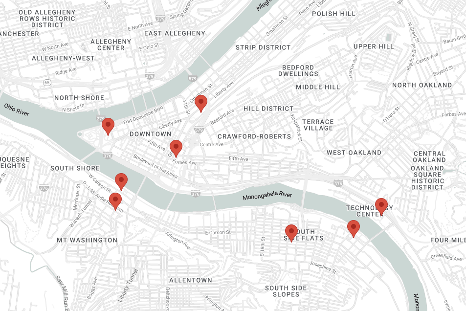 An image of a map with the locations of wedding events.